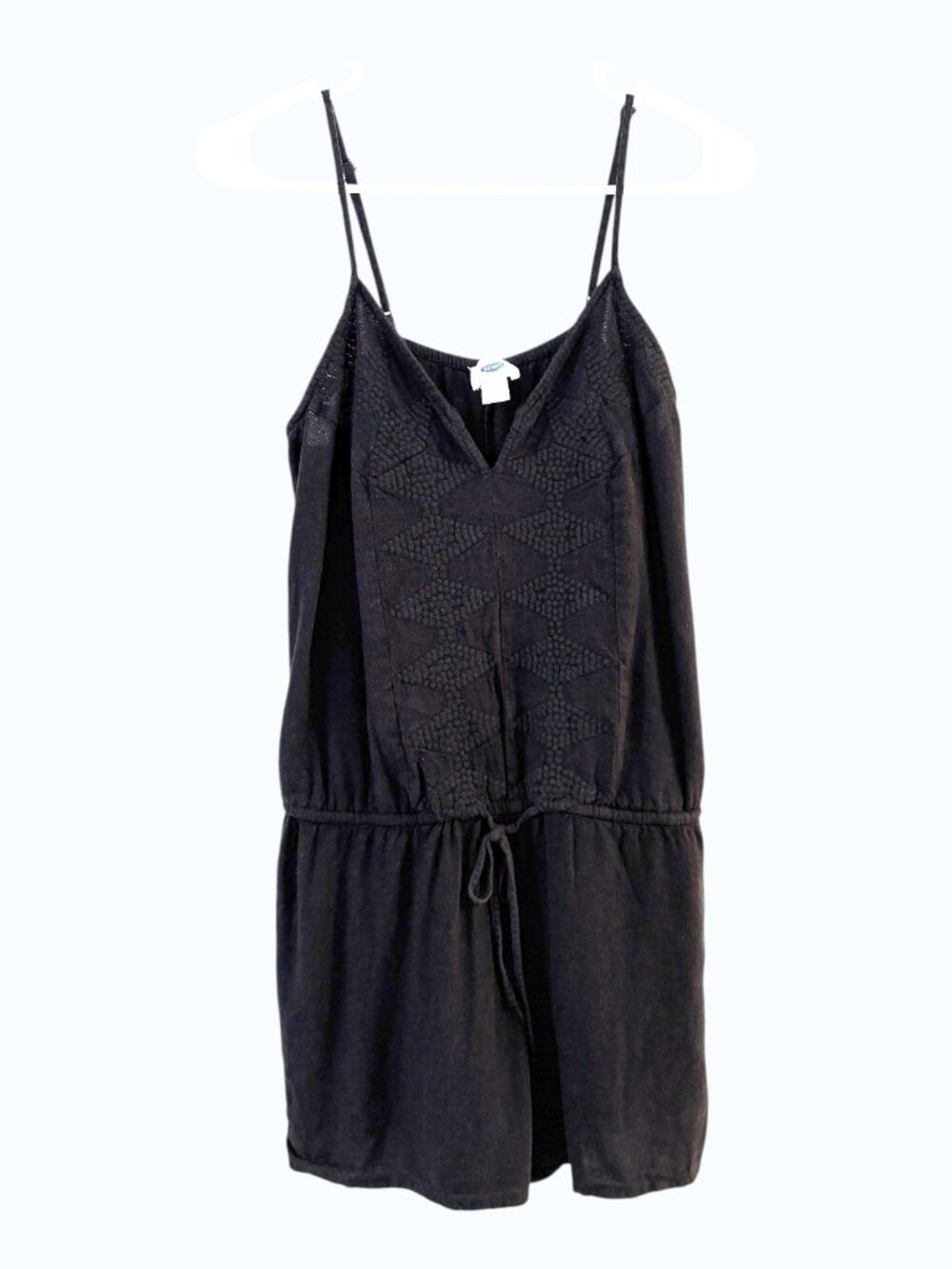 Old Navy Black Diamond Embroidered Linen Shorts Romper V Neck Small Boho Casual